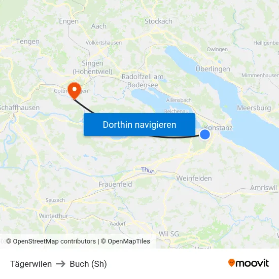 Tägerwilen to Buch (Sh) map