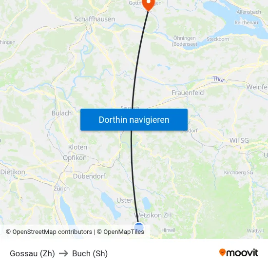 Gossau (Zh) to Buch (Sh) map