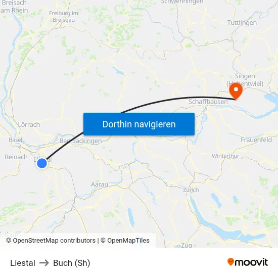 Liestal to Buch (Sh) map