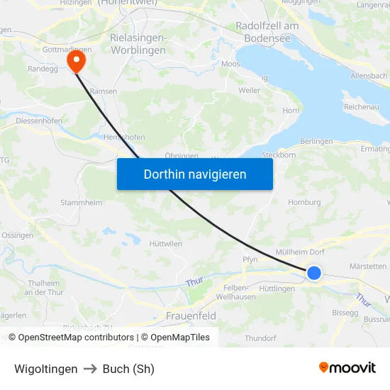 Wigoltingen to Buch (Sh) map