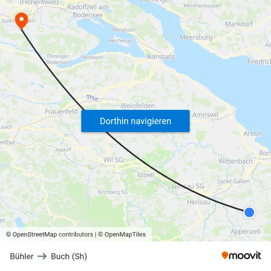 Bühler to Buch (Sh) map