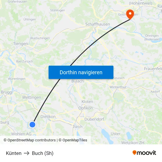 Künten to Buch (Sh) map