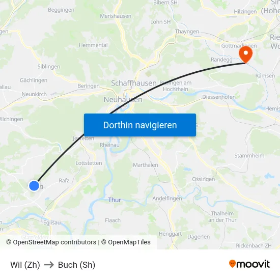 Wil (Zh) to Buch (Sh) map