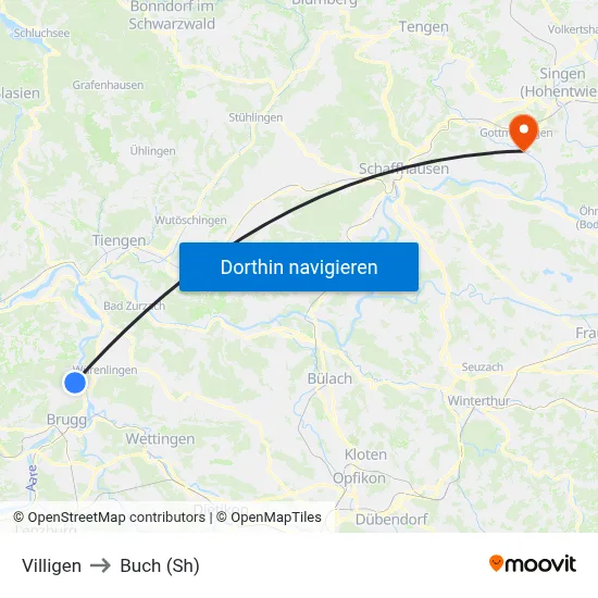 Villigen to Buch (Sh) map