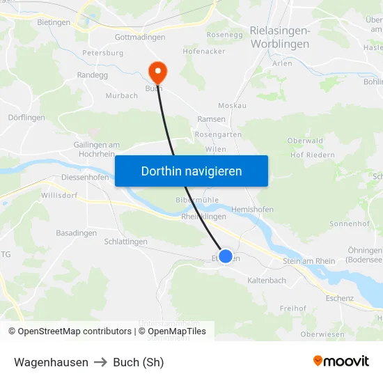 Wagenhausen to Buch (Sh) map