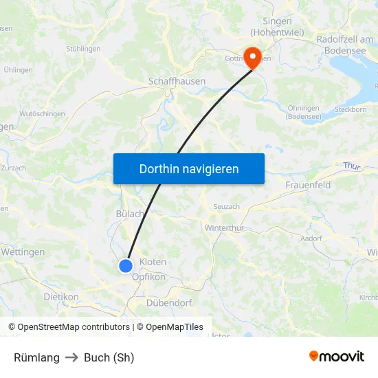 Rümlang to Buch (Sh) map