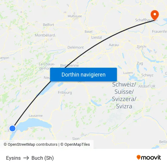 Eysins to Buch (Sh) map