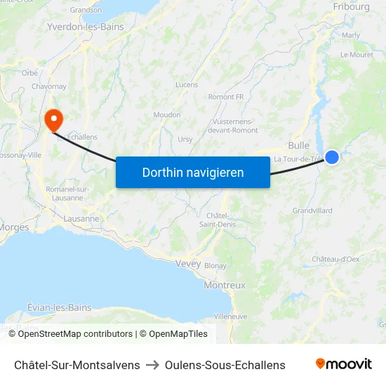 Châtel-Sur-Montsalvens to Oulens-Sous-Echallens map