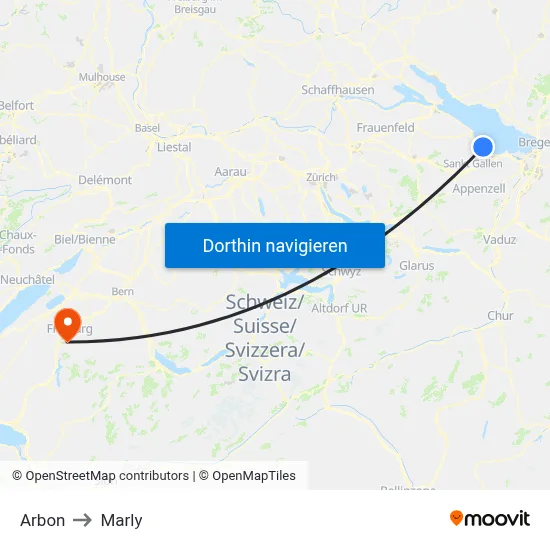 Arbon to Marly map