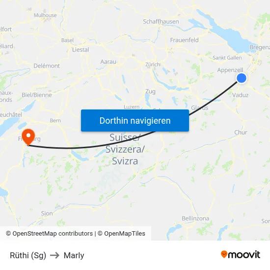 Rüthi (Sg) to Marly map