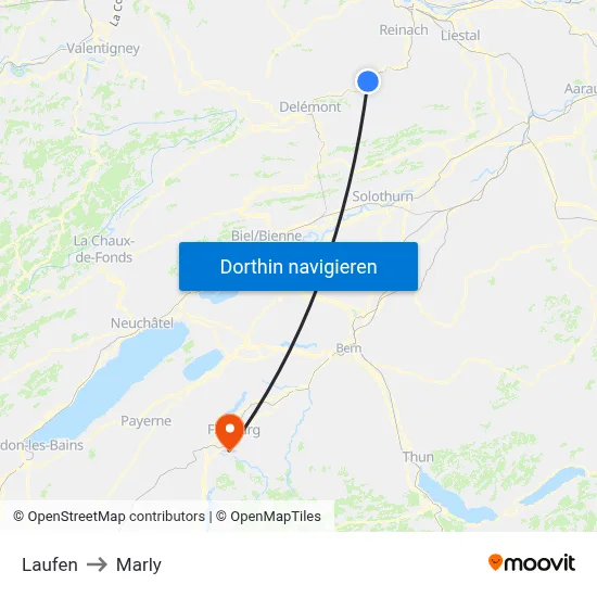 Laufen to Marly map