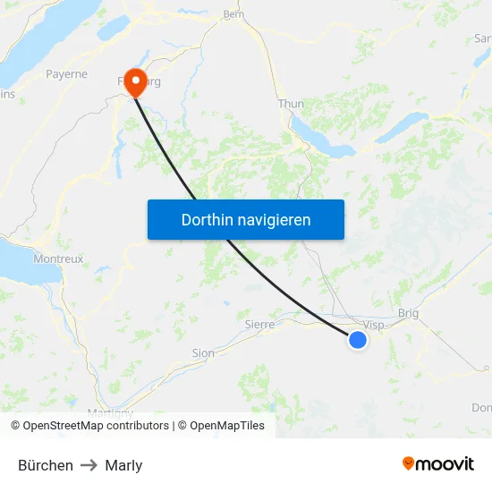 Bürchen to Marly map