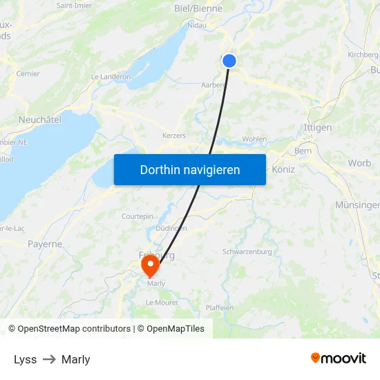 Lyss to Marly map