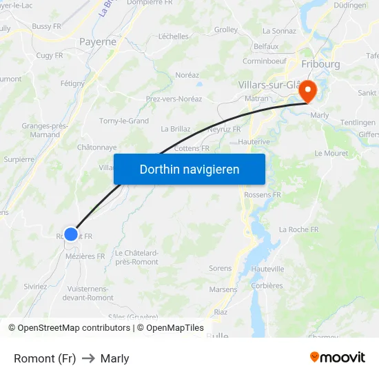 Romont (Fr) to Marly map