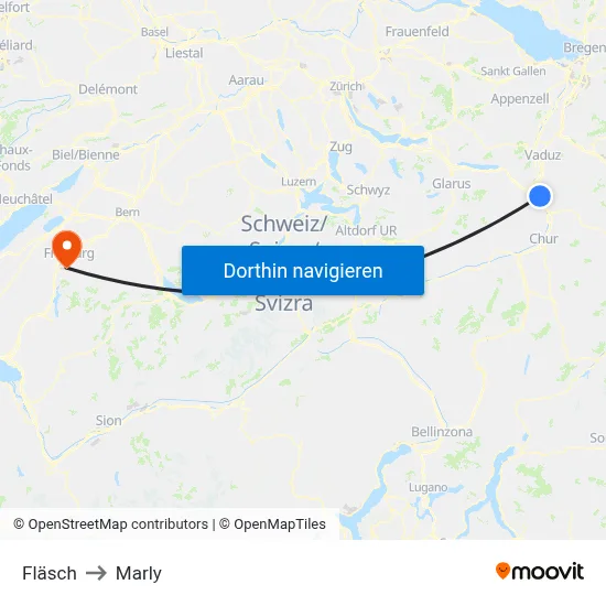 Fläsch to Marly map