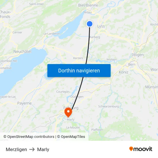 Merzligen to Marly map
