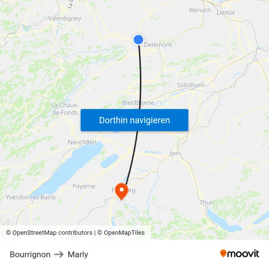 Bourrignon to Marly map