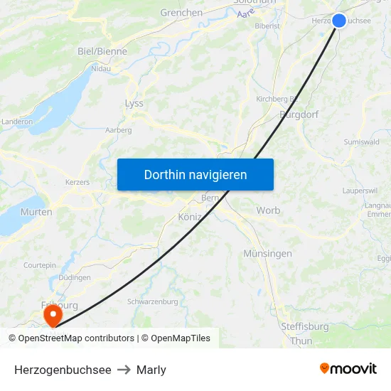 Herzogenbuchsee to Marly map