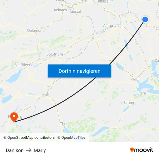 Dänikon to Marly map