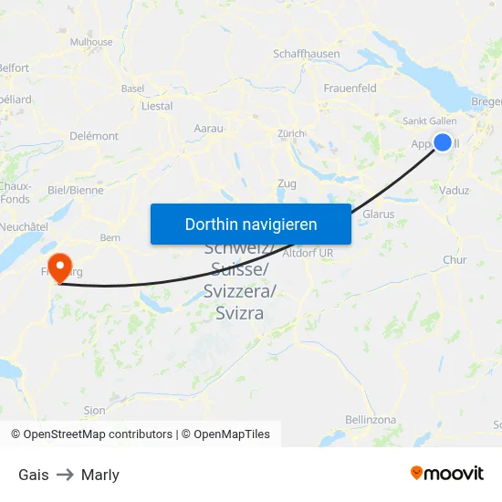 Gais to Marly map