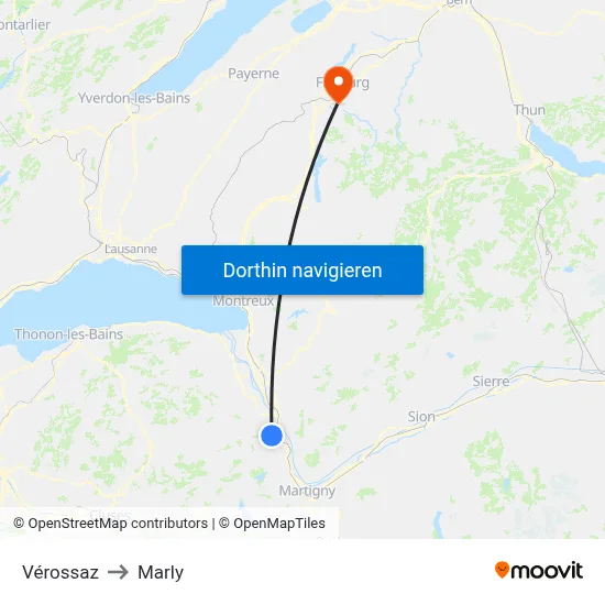 Vérossaz to Marly map
