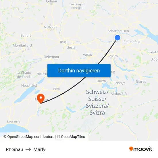 Rheinau to Marly map