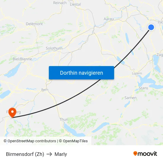 Birmensdorf (Zh) to Marly map