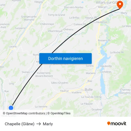Chapelle (Glâne) to Marly map