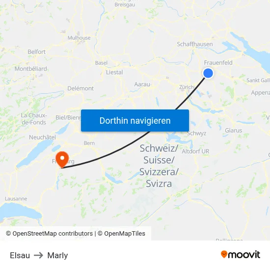 Elsau to Marly map