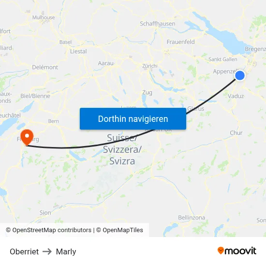 Oberriet to Marly map