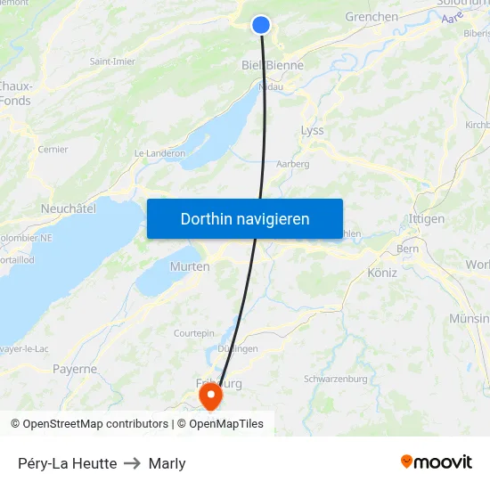 Péry-La Heutte to Marly map