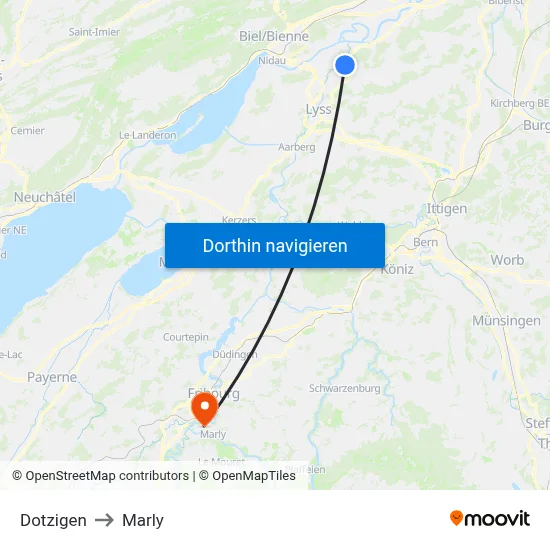 Dotzigen to Marly map