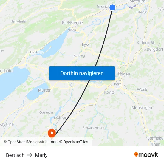 Bettlach to Marly map