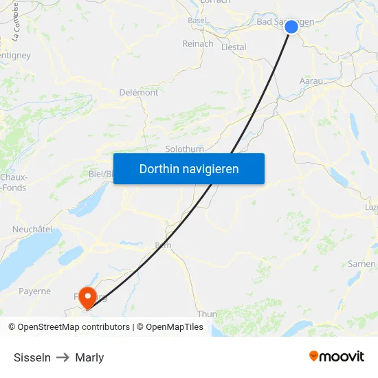 Sisseln to Marly map