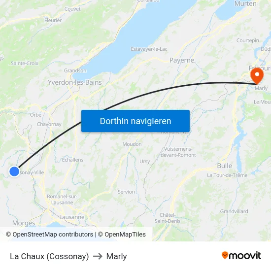 La Chaux (Cossonay) to Marly map