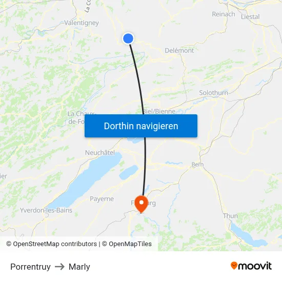 Porrentruy to Marly map