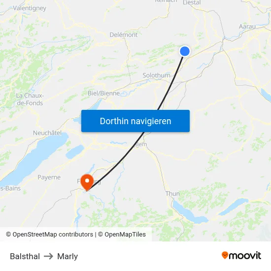Balsthal to Marly map