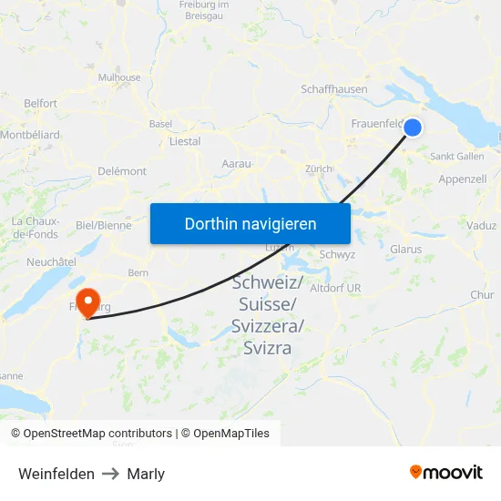 Weinfelden to Marly map