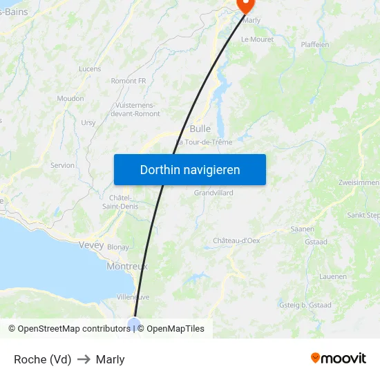 Roche (Vd) to Marly map