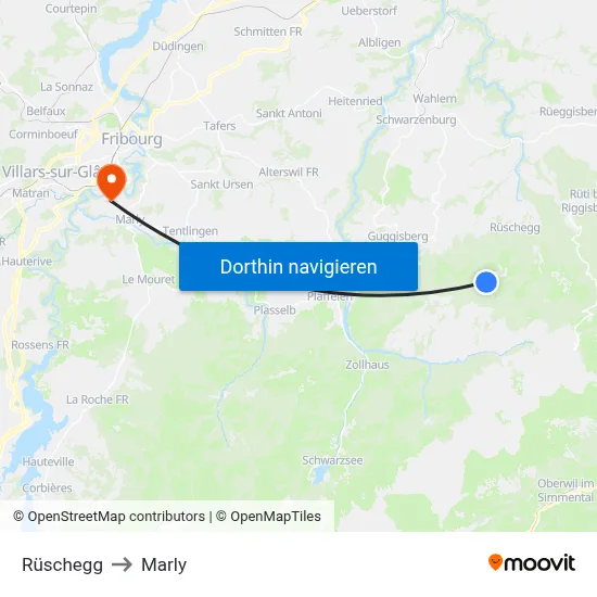 Rüschegg to Marly map