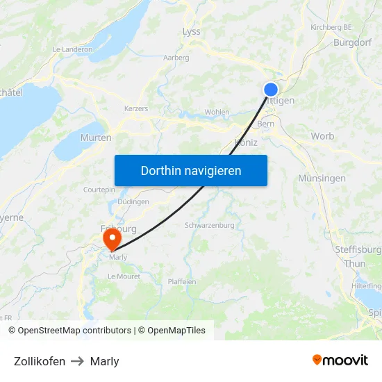 Zollikofen to Marly map