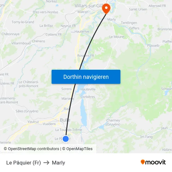 Le Pâquier (Fr) to Marly map