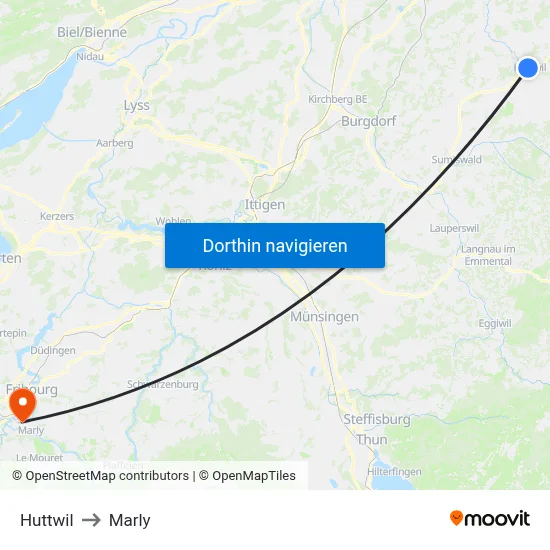 Huttwil to Marly map