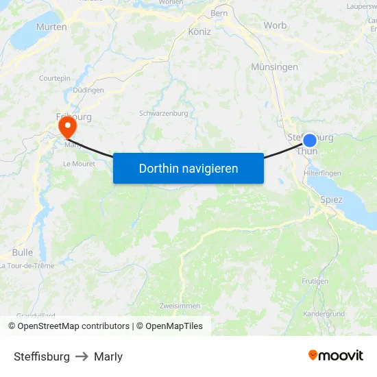 Steffisburg to Marly map
