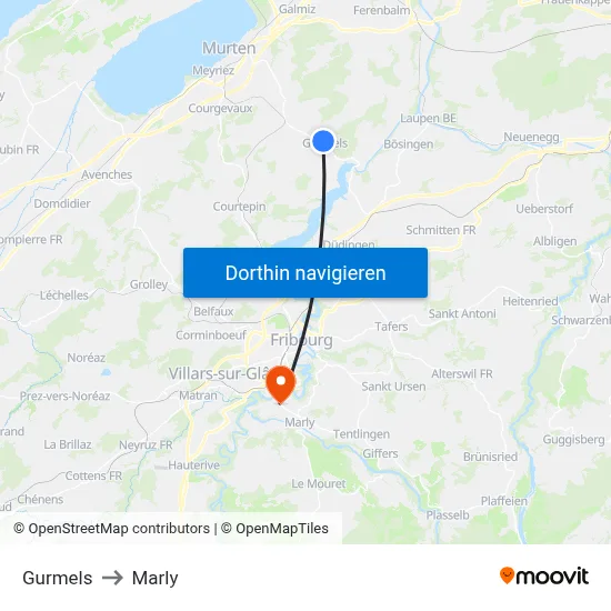 Gurmels to Marly map