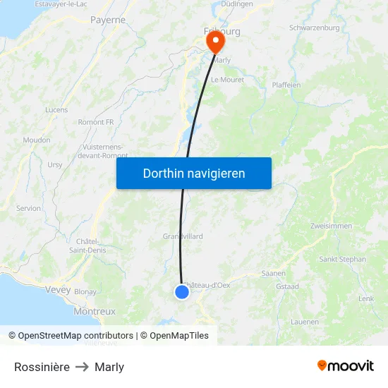 Rossinière to Marly map