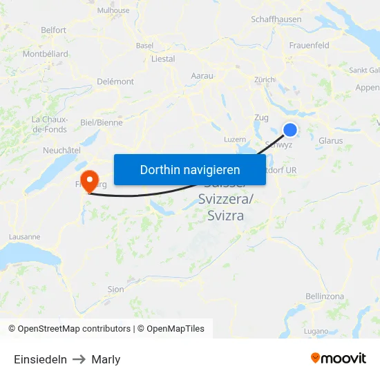 Einsiedeln to Marly map