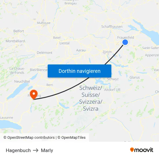 Hagenbuch to Marly map
