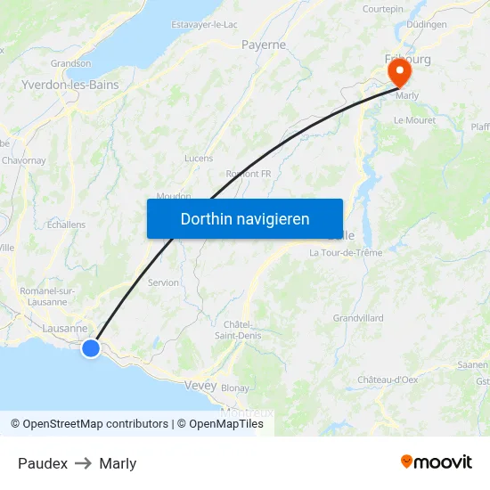 Paudex to Marly map
