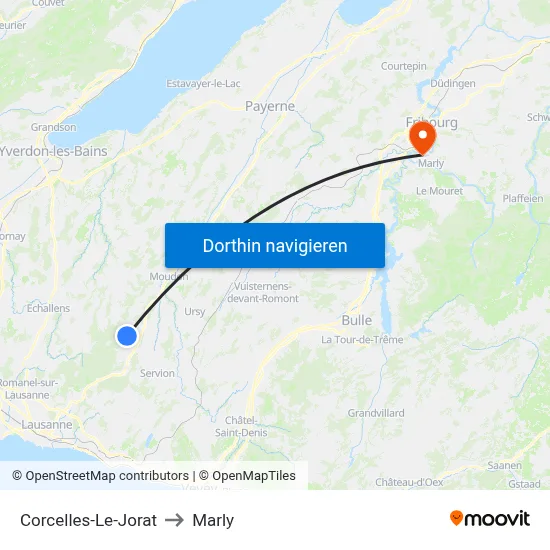 Corcelles-Le-Jorat to Marly map